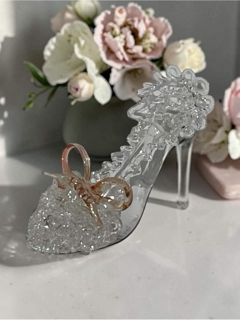 Vintage Blown Glass Slipper Figurine Pink Clear Art Glass Vanity Decor